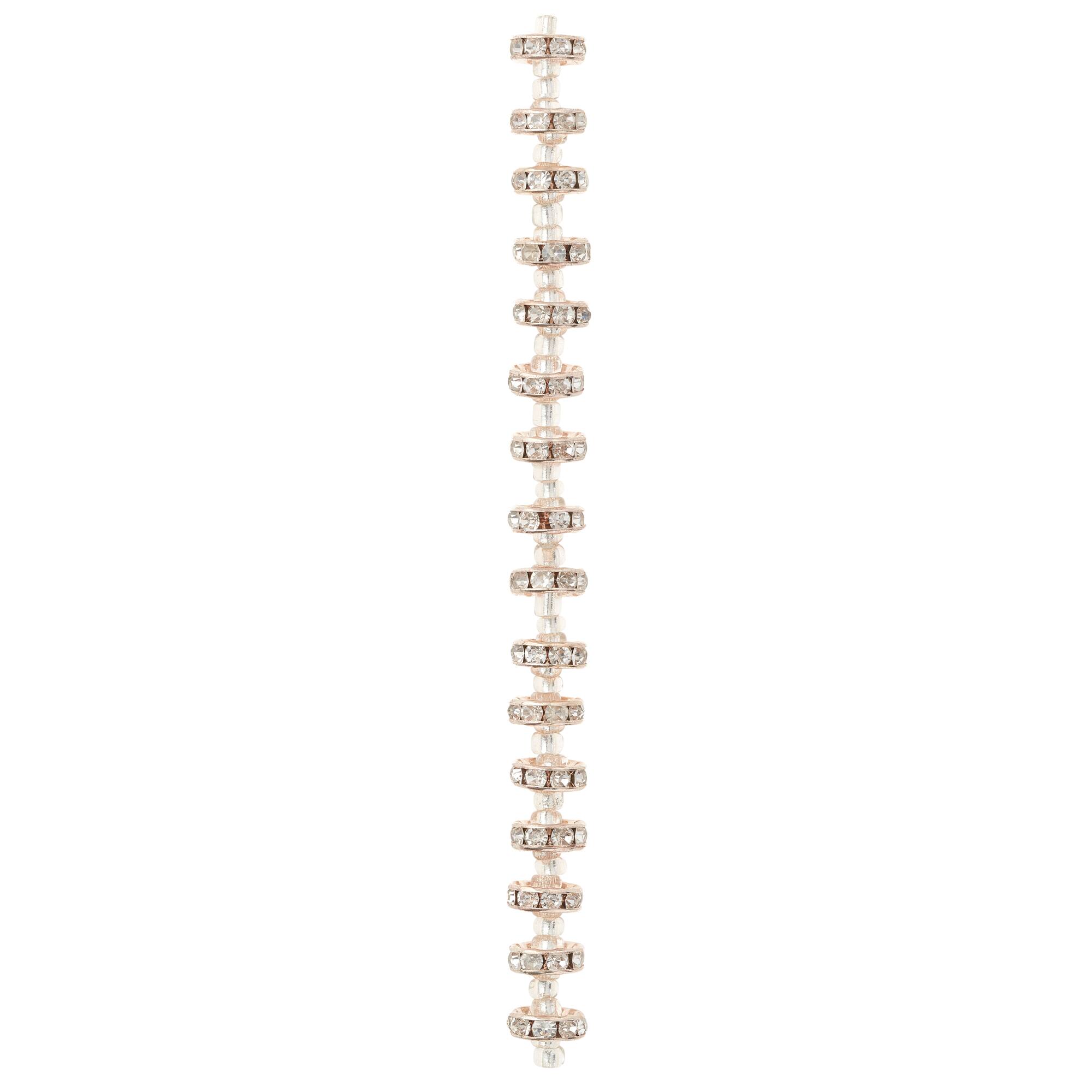 Rose Gold Rhinestone Studded Rondel Beads, 10mm by Bead Landing™